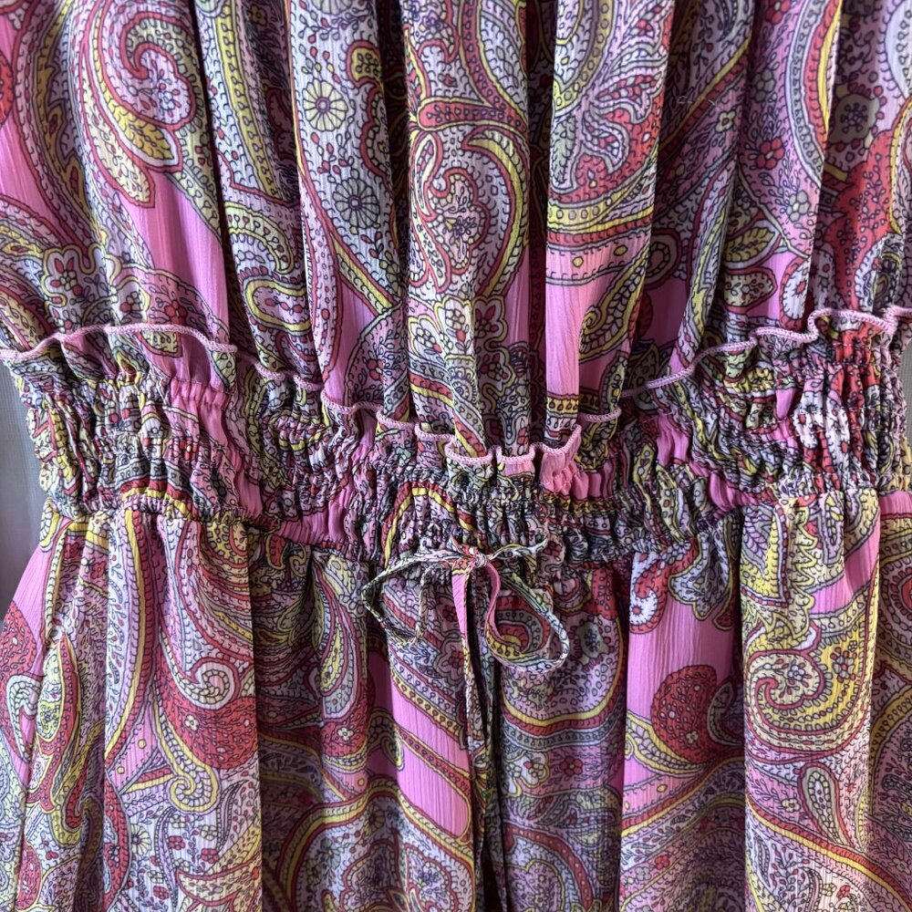 Tommy Hilfiger Pink Paisley Off-Shoulder Dress Size 10 Elastic Waist 3/4 Sleeves - Picture 5 of 16